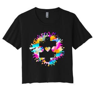 Autism Puzzle Support Autism Awareness Day Autistic ASD Women's Crop Top Tee