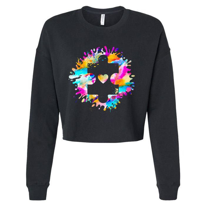 Autism Puzzle Support Autism Awareness Day Autistic ASD Cropped Pullover Crew