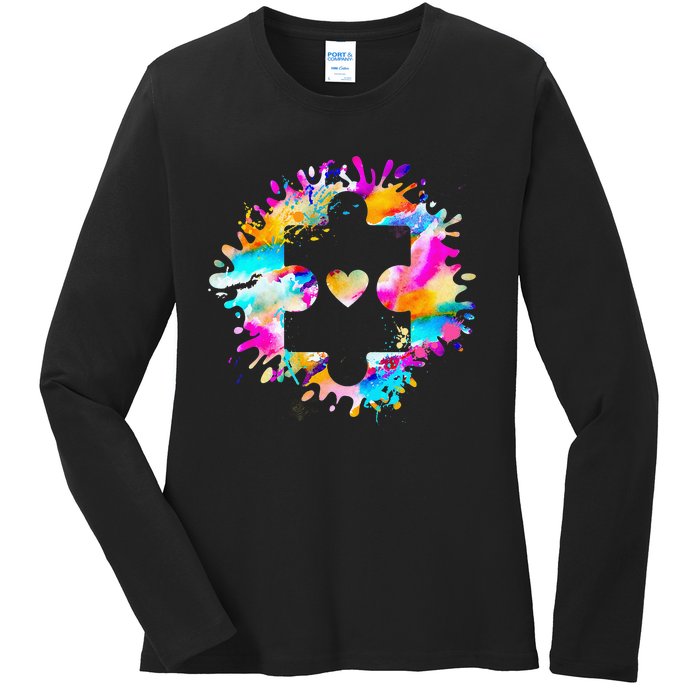 Autism Puzzle Support Autism Awareness Day Autistic ASD Ladies Long Sleeve Shirt