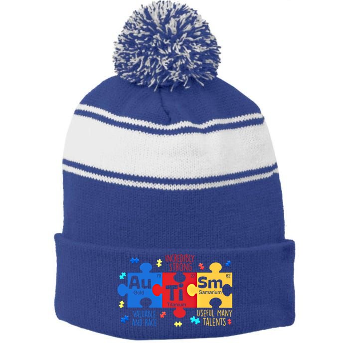 Autism Periodic Table Elets Autism Awareness Meaningful Gift Stripe Pom Pom Beanie