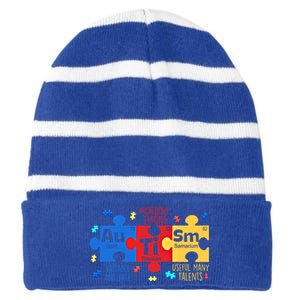 Autism Periodic Table Elets Autism Awareness Meaningful Gift Striped Beanie with Solid Band