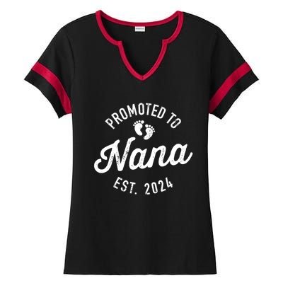 A Promoted To Nana Est. Promoted To Grandma 2024 Again Grandma Pregnancy Est 2024 Ladies Halftime Notch Neck Tee