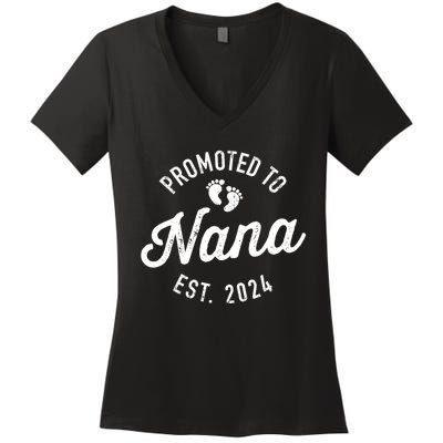 A Promoted To Nana Est. Promoted To Grandma 2024 Again Grandma Pregnancy Est 2024 Women's V-Neck T-Shirt