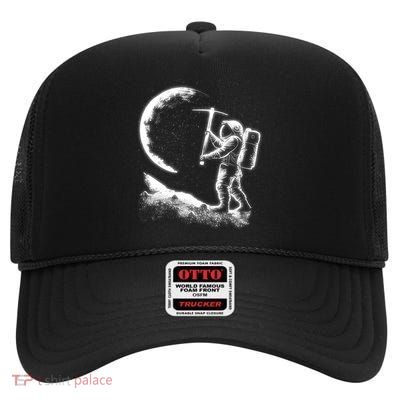 Astronaut Picking The Moon High Crown Mesh Back Trucker Hat