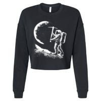 Astronaut Picking The Moon Cropped Pullover Crew
