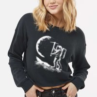 Astronaut Picking The Moon Cropped Pullover Crew