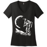 Astronaut Picking The Moon Women's V-Neck T-Shirt