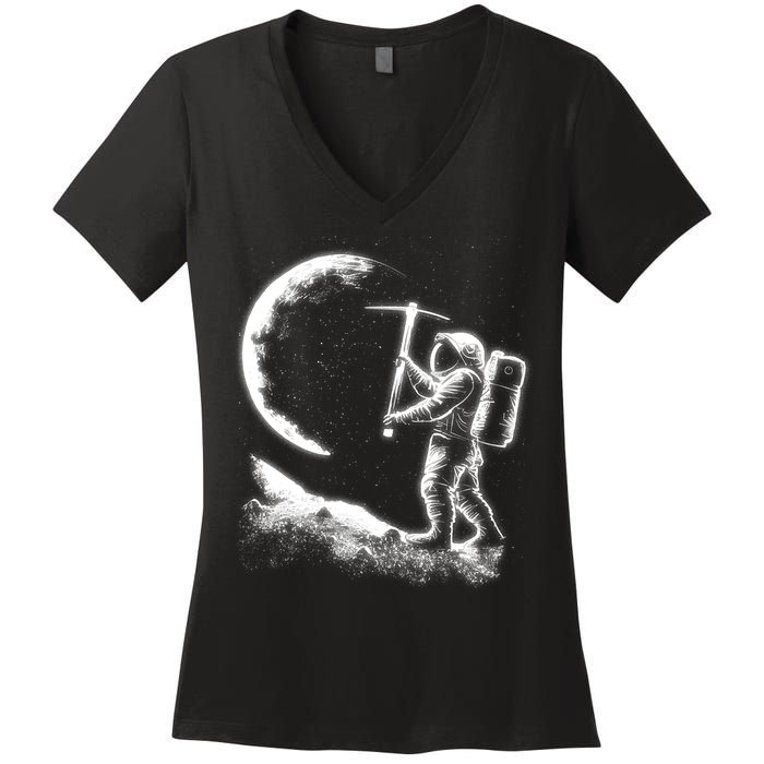 Astronaut Picking The Moon Women's V-Neck T-Shirt