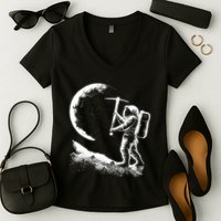 Astronaut Picking The Moon Women's V-Neck T-Shirt