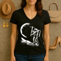 Astronaut Picking The Moon Women's V-Neck T-Shirt
