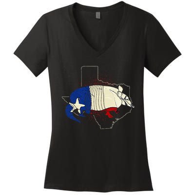 Animal Proud Texan Wildlife Texas United States Armadillo Women's V-Neck T-Shirt