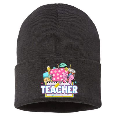 Apple Pencil Teacher Back To School Sustainable Knit Beanie