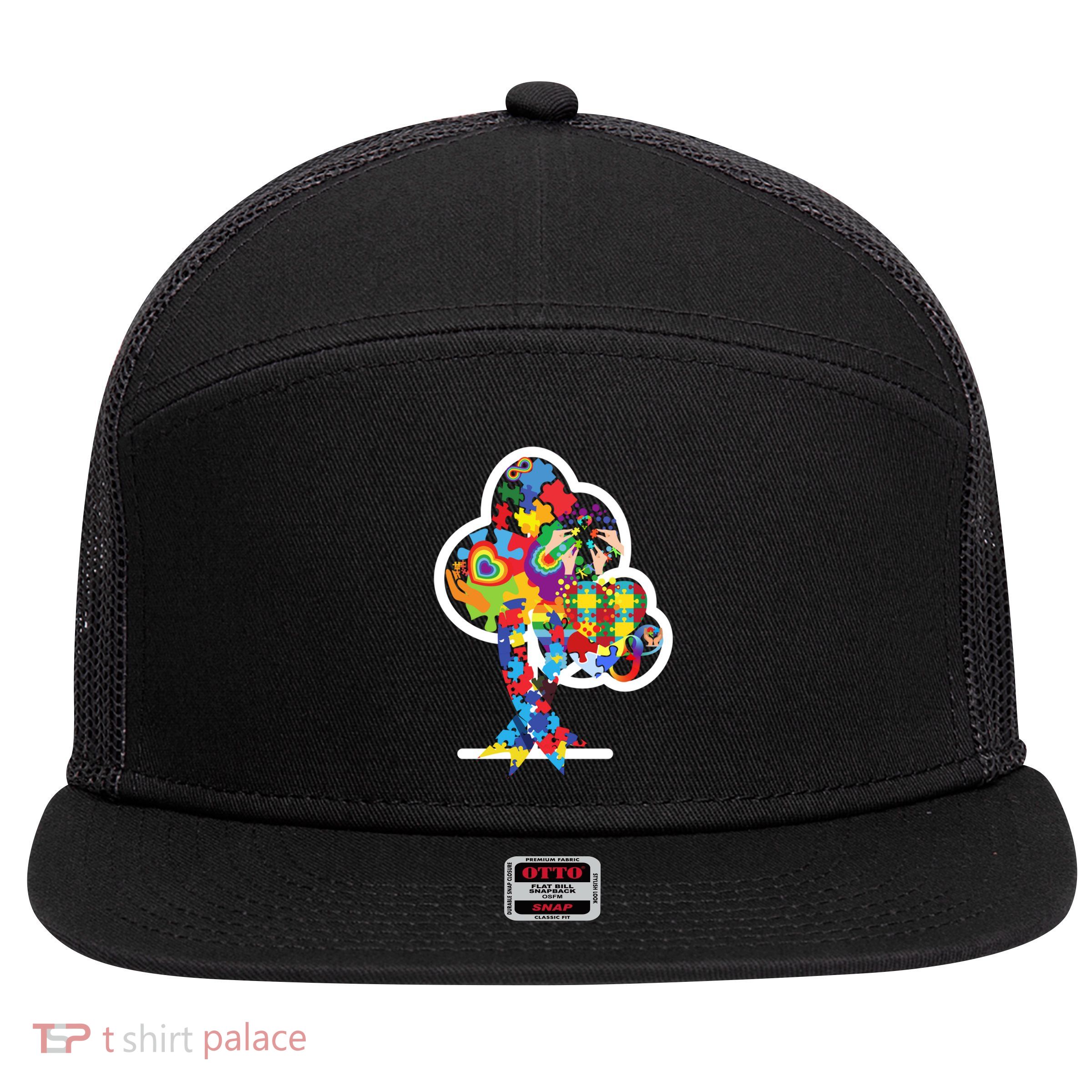 Autism Puzzle Tree Of Life Autism Awareness Month Gift 7 Panel Mesh Trucker Snapback Hat