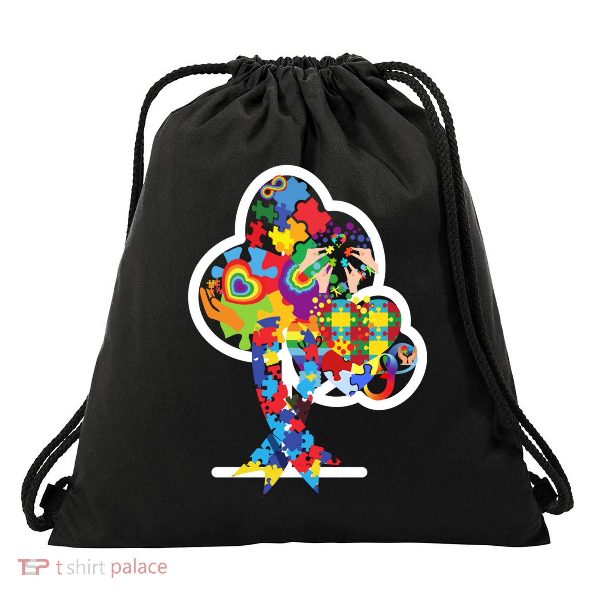 Autism Puzzle Tree Of Life Autism Awareness Month Gift Drawstring Bag