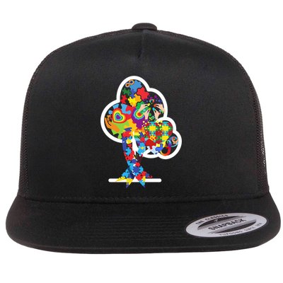 Autism Puzzle Tree Of Life Autism Awareness Month Gift Flatbill Hat