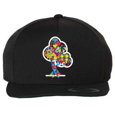 Autism Puzzle Tree Of Life Autism Awareness Month Gift Wool Snapback Cap