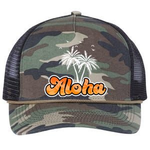 Aloha Palm Trees Hawaii Tropical Retro Rope Trucker Hat Cap