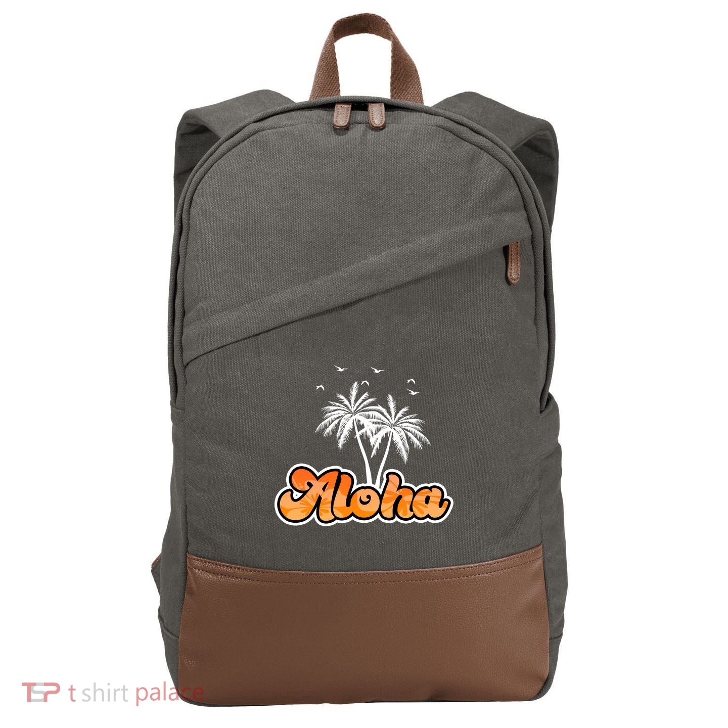 Aloha Palm Trees Hawaii Tropical Cotton Canvas Backpack