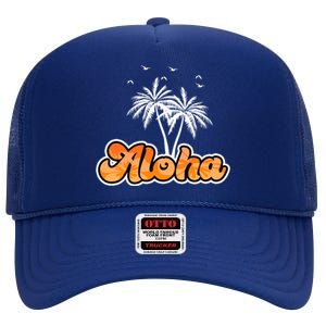 Aloha Palm Trees Hawaii Tropical High Crown Mesh Back Trucker Hat