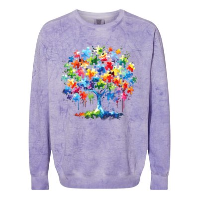 Autism Puzzles Tree Autism Awareness Autistic Support Cute Gift Colorblast Crewneck Sweatshirt