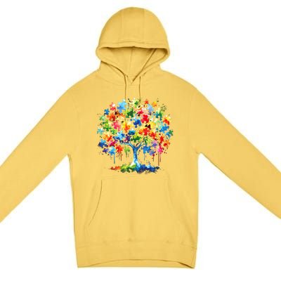 Autism Puzzles Tree Autism Awareness Autistic Support Cute Gift Premium Pullover Hoodie