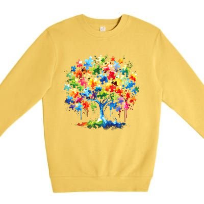 Autism Puzzles Tree Autism Awareness Autistic Support Cute Gift Premium Crewneck Sweatshirt