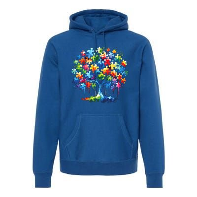 Autism Puzzles Tree Autism Awareness Autistic Support Cute Gift Premium Hoodie