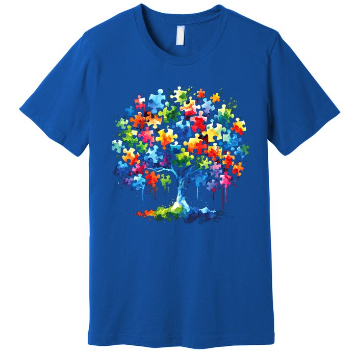 Autism Puzzles Tree Autism Awareness Autistic Support Cute Gift Premium T-Shirt