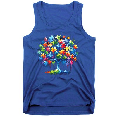 Autism Puzzles Tree Autism Awareness Autistic Support Cute Gift Tank Top