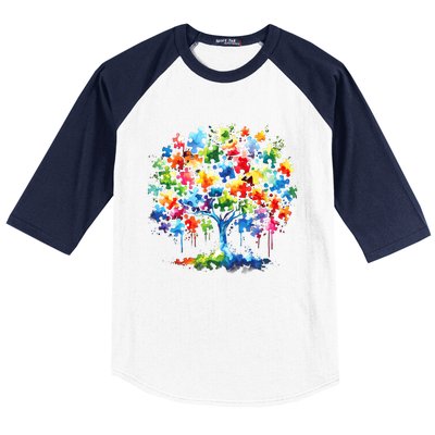 Autism Puzzles Tree Autism Awareness Autistic Support Cute Gift Baseball Sleeve Shirt