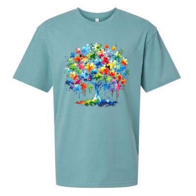 Autism Puzzles Tree Autism Awareness Autistic Support Cute Gift Sueded Cloud Jersey T-Shirt