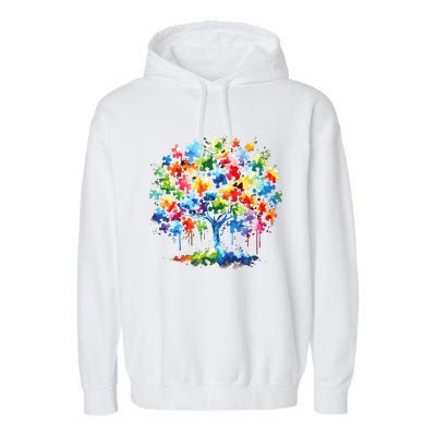 Autism Puzzles Tree Autism Awareness Autistic Support Cute Gift Garment-Dyed Fleece Hoodie