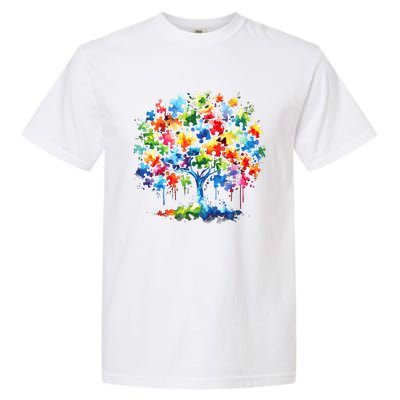 Autism Puzzles Tree Autism Awareness Autistic Support Cute Gift Garment-Dyed Heavyweight T-Shirt