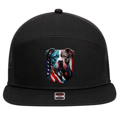 American Pitbull Terrier USA Flag Patriotic Dog 7 Panel Mesh Trucker Snapback Hat