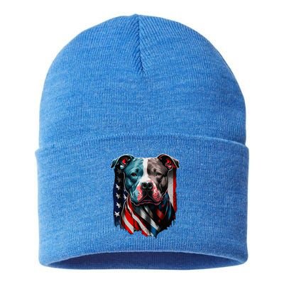 American Pitbull Terrier USA Flag Patriotic Dog Sustainable Knit Beanie