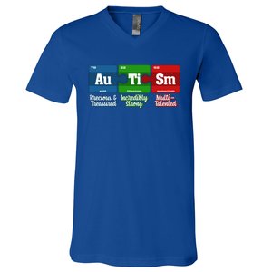 Autism Periodic Table Gift Autism Awareness Month Cute Gift V-Neck T-Shirt