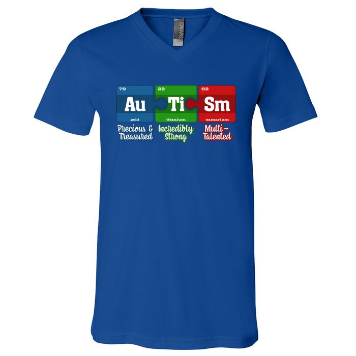 Autism Periodic Table Gift Autism Awareness Month Cute Gift V-Neck T-Shirt