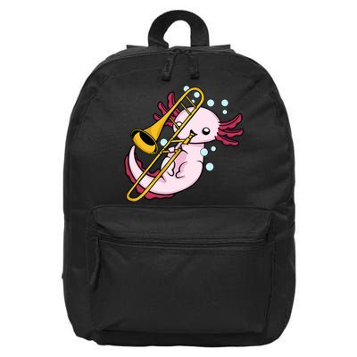 Axolotl Playing Trombone  Marching Band Trombone 16 in Basic Backpack