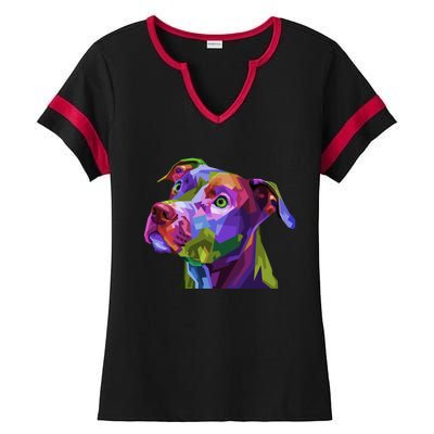 American Pitbull Terrier Pop Art Portrait For Dog Owners Gift Ladies Halftime Notch Neck Tee