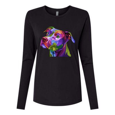 American Pitbull Terrier Pop Art Portrait For Dog Owners Gift Womens Cotton Relaxed Long Sleeve T-Shirt