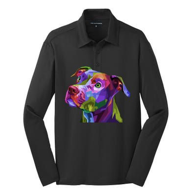 American Pitbull Terrier Pop Art Portrait For Dog Owners Gift Silk Touch Performance Long Sleeve Polo