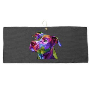 American Pitbull Terrier Pop Art Portrait For Dog Owners Gift Large Microfiber Waffle Golf Towel