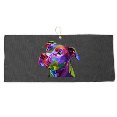 American Pitbull Terrier Pop Art Portrait For Dog Owners Gift Large Microfiber Waffle Golf Towel