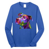 American Pitbull Terrier Pop Art Portrait For Dog Owners Gift Long Sleeve Shirt