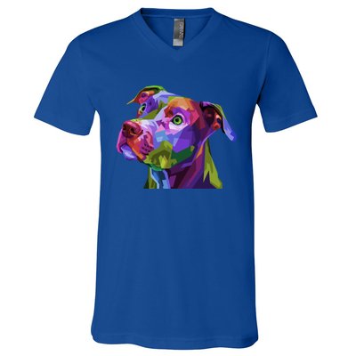 American Pitbull Terrier Pop Art Portrait For Dog Owners Gift V-Neck T-Shirt