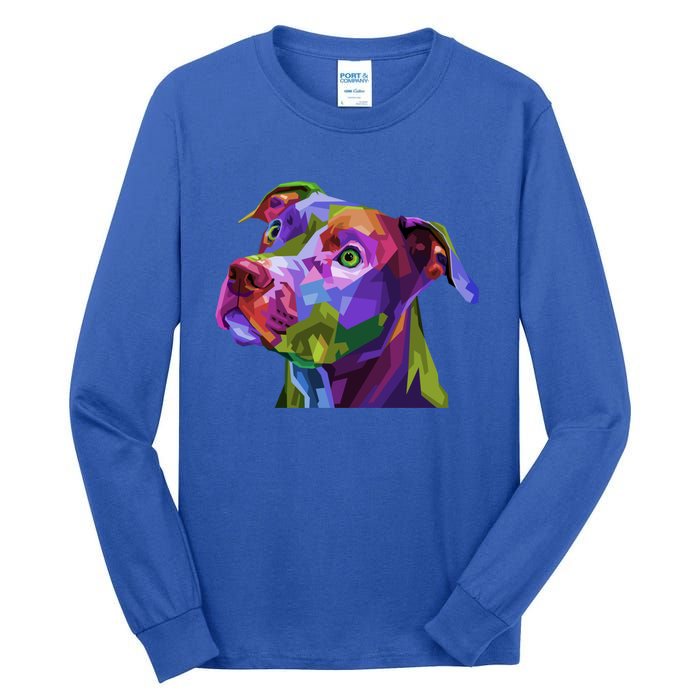 American Pitbull Terrier Pop Art Portrait For Dog Owners Gift Tall Long Sleeve T-Shirt