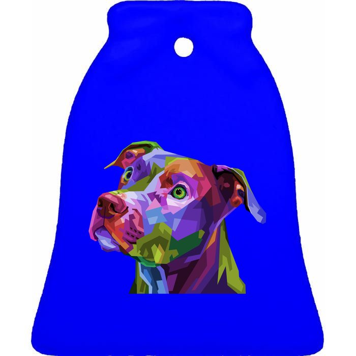 American Pitbull Terrier Pop Art Portrait For Dog Owners Gift Ceramic Bell Ornament