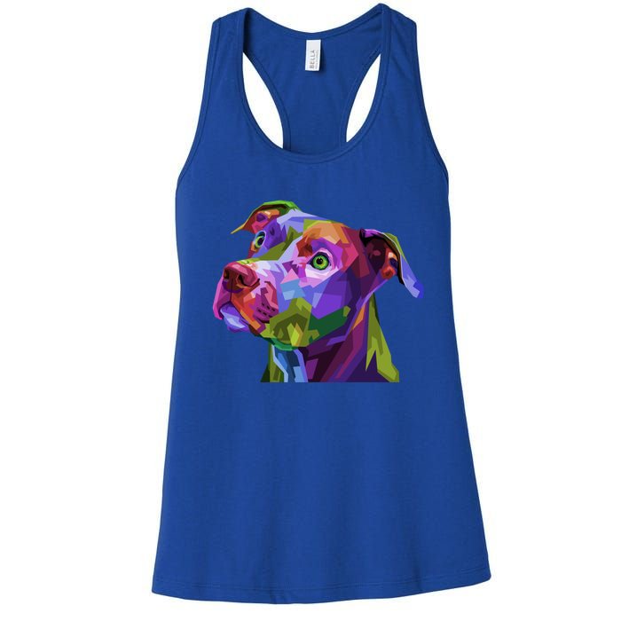 American Pitbull Terrier Pop Art Portrait For Dog Owners Gift Women's Racerback Tank