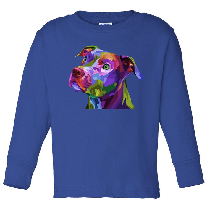 American Pitbull Terrier Pop Art Portrait For Dog Owners Gift Toddler Long Sleeve Shirt