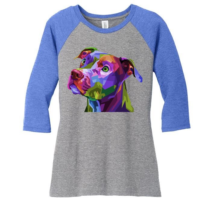 American Pitbull Terrier Pop Art Portrait For Dog Owners Gift Women's Tri-Blend 3/4-Sleeve Raglan Shirt